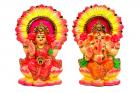 FLAGSQUARE Terracotta Clay laxmi Ganesh Idol in Multi Colour | Small Size Eco Friendly Lakshmi Ganesha Pair, Idol Laxmi Ganesh Murti for Diwali