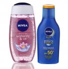 Nivea Sun and Shower Combo (Moisturising Sun Lotion SPF 50, Waterlily and Oil Shower Gel)