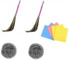 Gala 9 Piece King Kong Broom with Kitchen Wipe and Steel Scrubber Combo Set