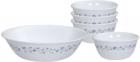 CORELLE Lilac Blush Glass Bowl Set  (White, Blue, Pack of 5)