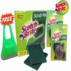 Scotch Brite 5pc Set Green Pad+ 2pc stainless Steel scrub ( Free food Scraper)