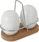 Chrome Egg-shape 3 Piece Salt & Pepper Set(Wooden, Ceramic)
