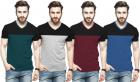 Color block Men V-neck Multicolor T-Shirt  (Pack of 4)