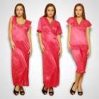 4 Pcs Freesize Stretchable Satin Nightwear In Reddish Pink Color