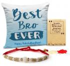 iedRibbons Rakhi for Brother with Gift Combo Printed Cushion(12 Inch X 12 Inch) with Rakhi and Roli Chawal pack