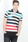 BASICS CASUAL STRIPED WHITE 100% COTTON MUSCLE T.SHIRT