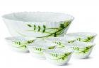 Larah by Borosil Green Herbs Glass Pudding Set, 7-Pieces, White