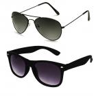 Silver Kartz Combo of 2 Stylish Premium Quality Wayfarer & Aviator Unisex Sunglasses(Av013-Wy002|50|Black)