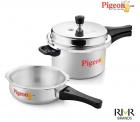 Pigeon Aluminium Pressure Cooker (5 Ltrs) And Pressure Pan Without Lid (3.5 Ltrs)