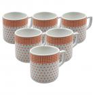 Farkraft Ceramic Tea and Coffee Cup (White & Orange, 120ml), 6 Pieces