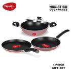 Pigeon by Stovekraft Basics Aluminium Nonstick Cookware Set, Set of 3 (with one lid), Pink