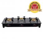 Lifelong Glass Top Gas Stove, 3 Burner Gas Stove, Black