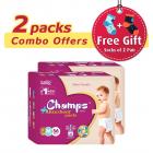Premium Champs High Absorbent Premium Pant Style Diaper (Pack of 2)(Free 2-Pair Socks)| Premium Pant Diapers | Premium Diapers | Premium Baby Diapers | anti-rash and anti-bacterial diaper | (Medium, 56)