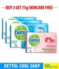 Dettol Cool Soap - 125 gm (Pack of 3) + Dettol Skincare 75 gm Free
