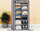 Sasimo 1-Door 6-Shelf Fabric Collapsible Carbon Steel Collapsible Wardrobe  (Finish Color - Grey)