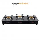 Lifelong Glass Top Gas Stove, 3 Burner Gas Stove, Black