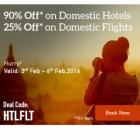 Flat 90% off On Domestic hotels & Flat 25% Off On Domestic Flights