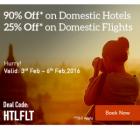 Flat 90% off On Domestic hotels & Flat 25% Off On Domestic Flights