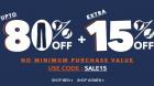 Upto 80% off + extra 15% off on no minimum purchase