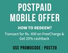 20% cashback on  Postpaid Bill Payment of Rs.400