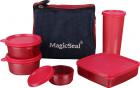 Polyset Magic Seal Luxur Plastic Lunch Box Set with Bag, 6-Pieces, Red