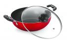 Nirlon Heavy Gauge Non-Stick Cookware Deep Kadai With Glass Lid, Red & Black (Aluminium, Stainless Steel, Bakelite) - 2 Piece