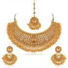 Apara Bridal Gold Plated Pearl LCT Stones Choker Necklace Set for Women