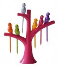 Birdie Plastic Fruit Fork Set, 6-Pieces with stand, Multicolour