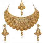 Reeva Gold Plated Zinc Traditional Necklace Sets For Women (Golden)