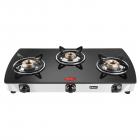 Pigeon Blackline Oval Stainless Steel Glass Top 3 Burner Gas Stove, Black