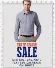 Men Casual Shirts at Min 30% off + Extra 50% cashback