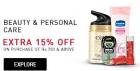 Extra 15% off on beauty & personal care of Rs. 750 & above