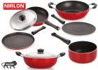 Nirlon Non-Stick Aluminium Cookware Set, 6-Pieces, Red