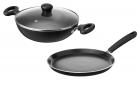 Solimo Non-Stick 2-Piece Kitchen Set; Flat Tawa (25cm) & Kadai (24cm/2L) - Induction & Gas Compatible