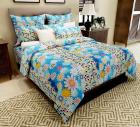 Home Candy Floral Blue Cotton Double Bed Sheet with 2 Pillow Covers