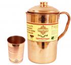 IndianArtVilla Copper Jug Pitcher with Glass Tumbler, Drinkware & Serveware Set, Ayurveda, 2 Pieces