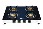 BlackPearl Glass 4 Burner Manual Gas Stove, Black