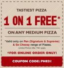 Buy 1 Get 1 Free on Medium Pizza on Online Orders