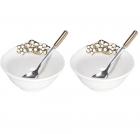 Eon Porcelain Bowl with Stainless Steel Spoon Set, 12.06 cm, Set of 2