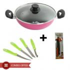 Pigeon mio pink kadai + Pigeon 4 pcs knife set + Pigeon lighter combo