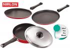 Nirlon Non-Stick Aluminium Cookware Set, 3-Pieces, Red (2.6mm_FT12_FT13_FP13)