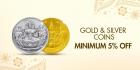 Minimum 5% Off + Extrra 15% Cashback With SBI Card On Gold & Silver Coin