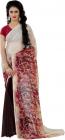 Wama Fashion Printed Daily Wear Faux Georgette Saree  (Red, Brown)