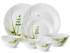 Larah by Borosil Green Herbs Glass Dinnerware Set, 9-Pieces, White