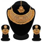 Apara Bridal Gold Plated Pearl LCT Stones Necklace Set For Women (Golden)