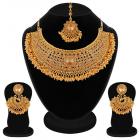 Apara Bridal Gold Plated Pearl LCT Stones Necklace Set For Women (Golden)