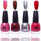 Makeup Mania Premium Nail Polish Exclusive Nail Paint Combo (Silver, Pink, Red, Pack of 4)