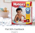 Flat 50% cashback on Diapers