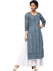 Amayra Women Cotton Blue Printed Straight Kurti