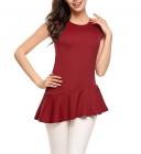 Livesimply Women Summer Sleeveless Blouse Shirt Slim Fit Casual Flare Tank Peplum Top